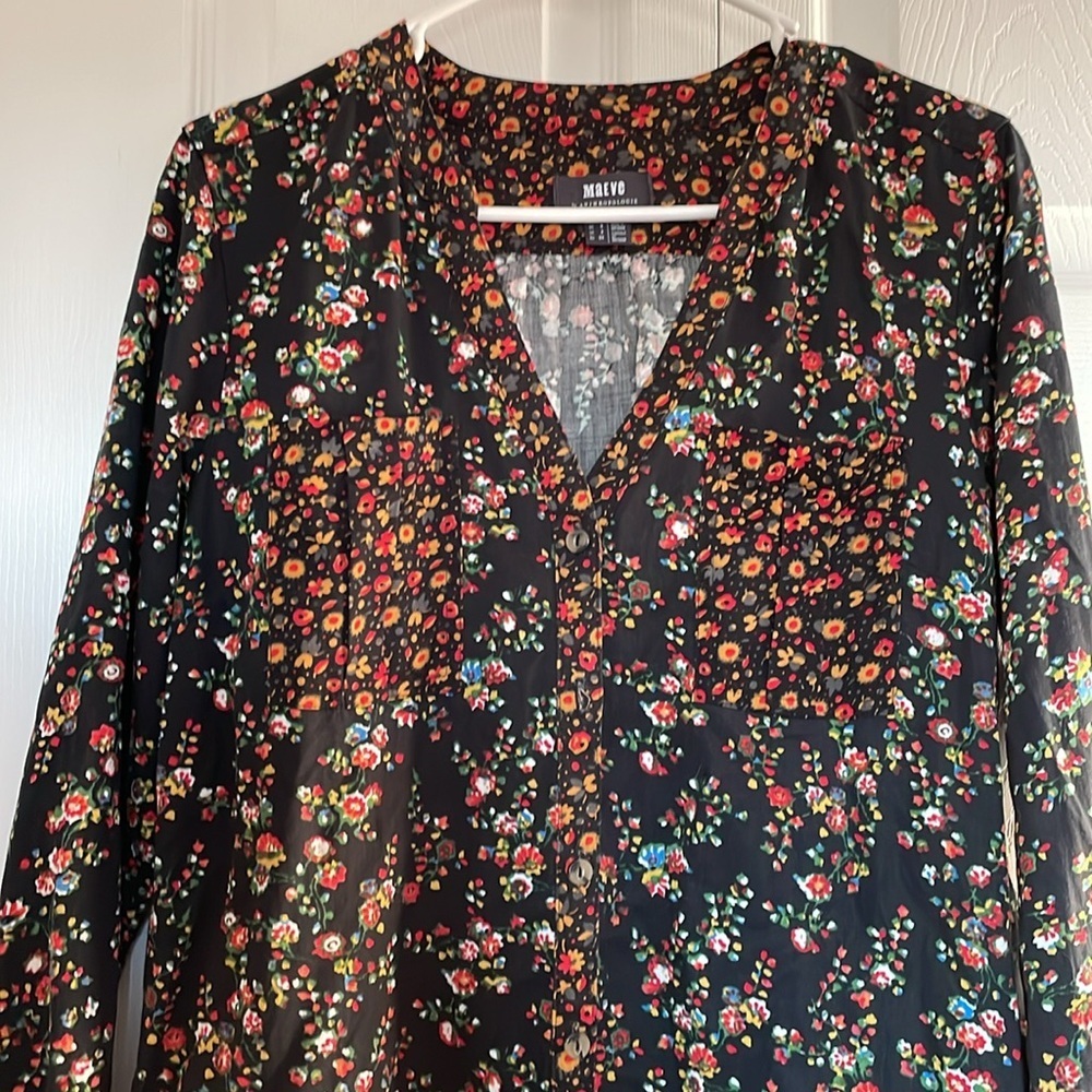 Maeve by Anthropologie Marlie tunic dress sz 2 Black w/ sm floral print